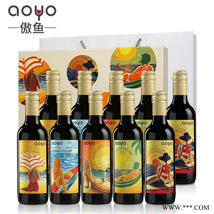 傲鱼葡萄酒批发代理智利进口葡萄酒品牌招商加盟红酒价格海之色梅洛半干红葡萄酒250ml图2