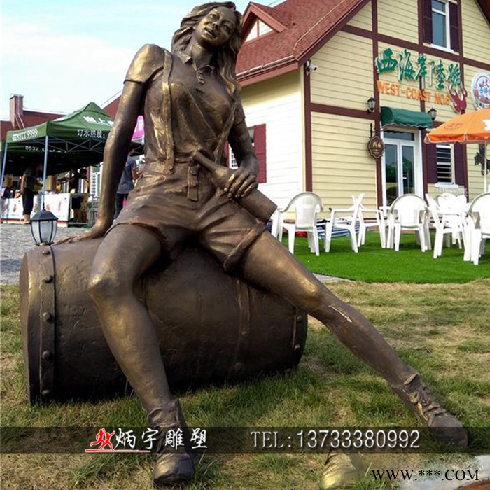 炳宇雕塑 西方人物玻璃钢雕塑定制喝酒醉酒人物雕塑葡萄酒桶雕塑玻璃钢人物雕塑定做户外园林公园景观雕塑摆件图3