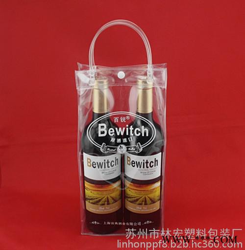 红酒透明礼品袋批发/**葡萄酒透明手提袋（标准波尔多瓶二支装） 葡萄酒礼品袋图3