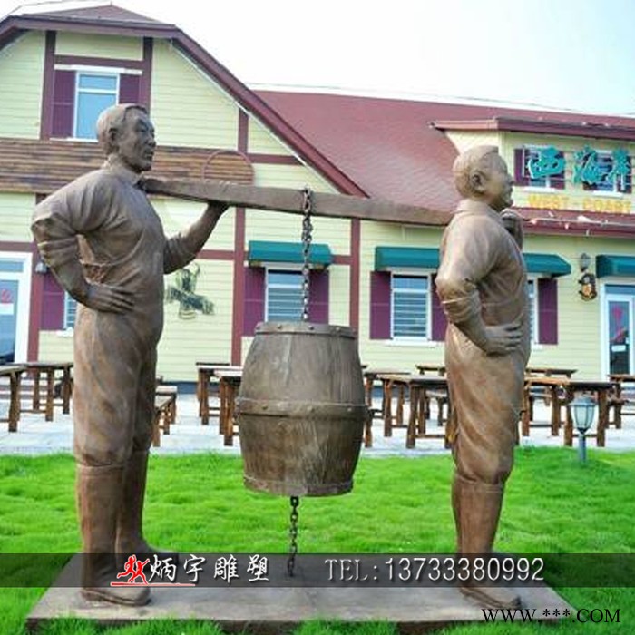 炳宇雕塑 西方人物抬酒搬酒雕塑酒文化雕塑玻璃钢葡萄酒桶雕塑定制玻璃钢雕塑厂家商业街酒馆迎宾雕塑图4