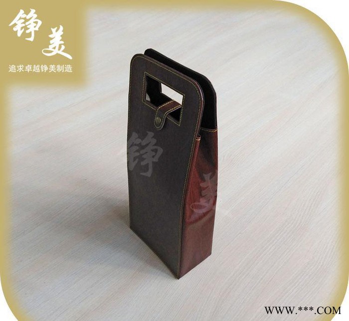 低价酒盒 皮制红酒箱 红木纹双支装葡萄酒礼盒图1