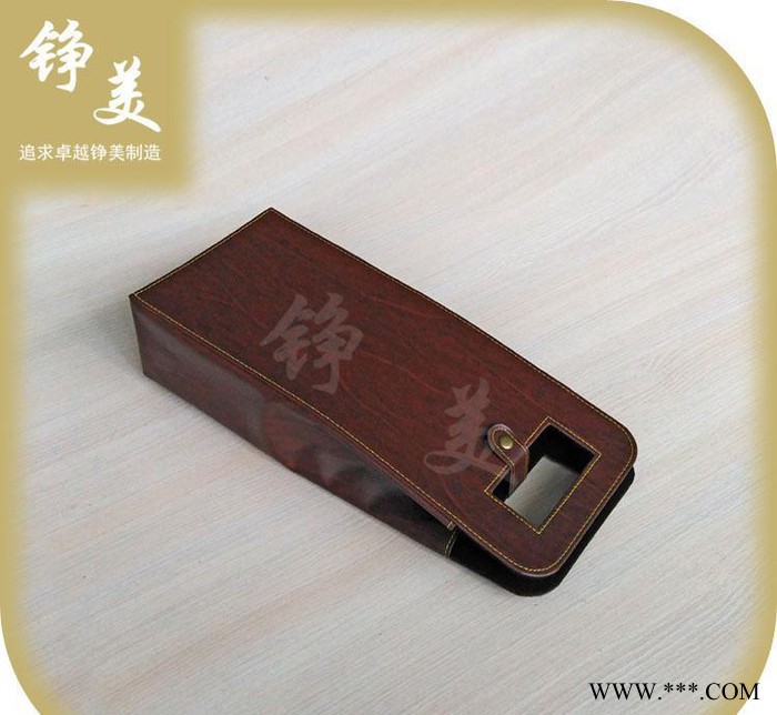 低价酒盒 皮制红酒箱 红木纹双支装葡萄酒礼盒图3