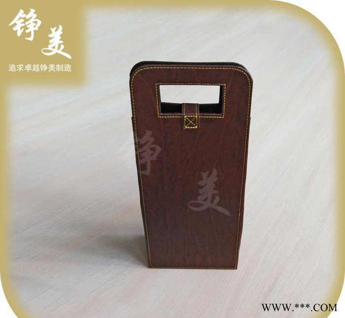 低价酒盒 皮制红酒箱 红木纹双支装葡萄酒礼盒图2