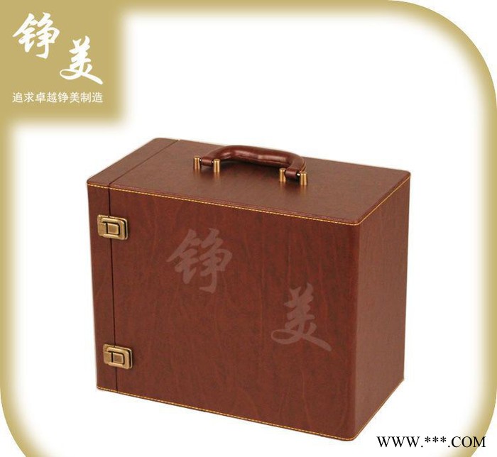 复古葡萄酒皮盒现货 红木纹六只红酒盒南通工厂图1