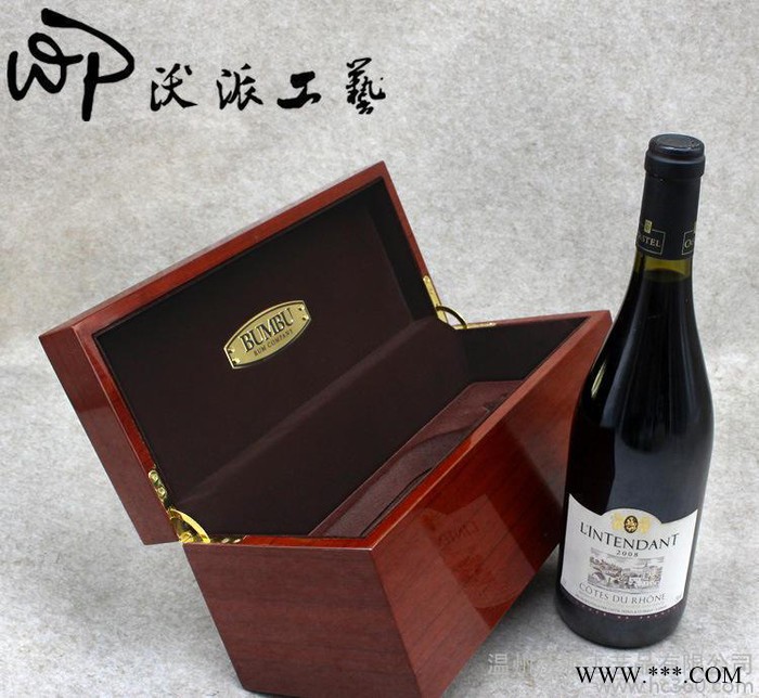 定制 翻盖式红酒盒单支装 EVA内衬防震实木葡萄酒礼盒烫金图2