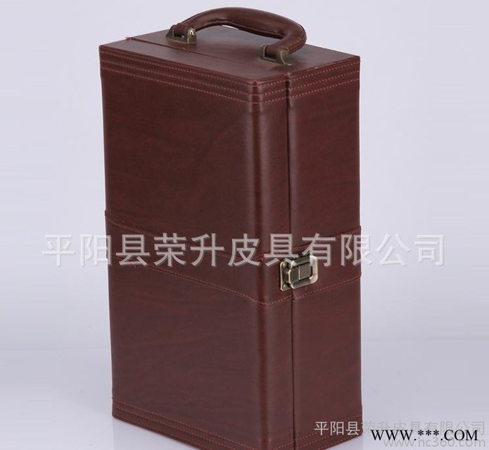 新款红酒盒礼盒 葡萄酒双支包装盒 红酒皮盒定做图2