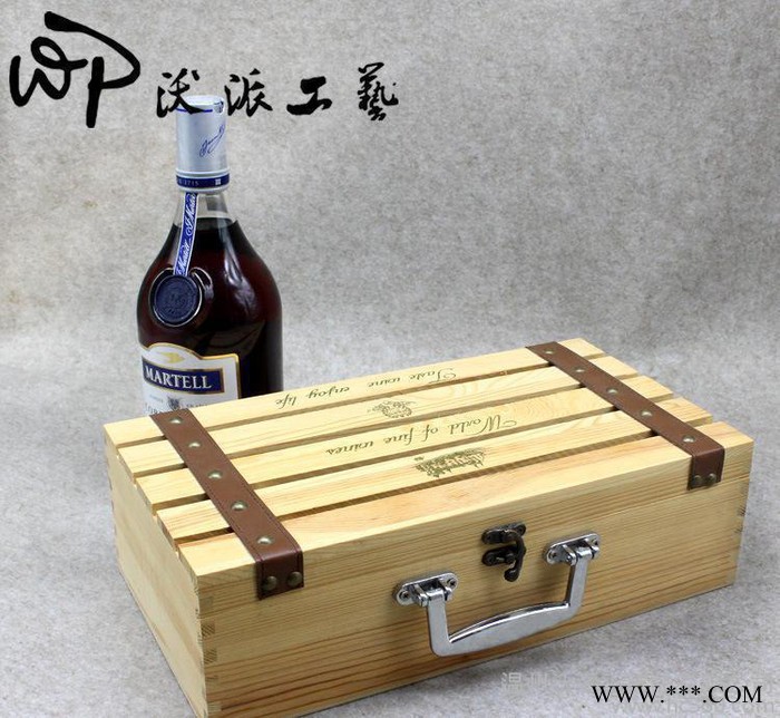 手提式红酒盒 出口木箱板条式两瓶装镂空设计葡萄酒礼盒定制