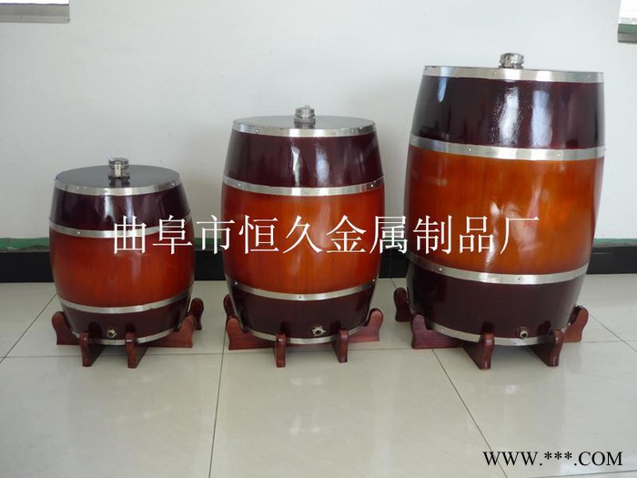 山东酿酒设备 白酒果酒奶酒专业储存酒类容器 小型鼓式木酒桶 不锈钢内胆实木白酒桶图2