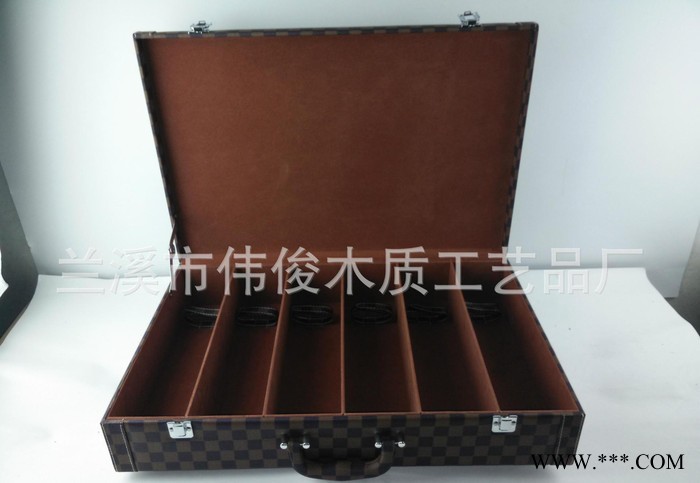 格子纹六只装红酒箱  葡萄酒六只装皮盒 手提红酒包装箱图2