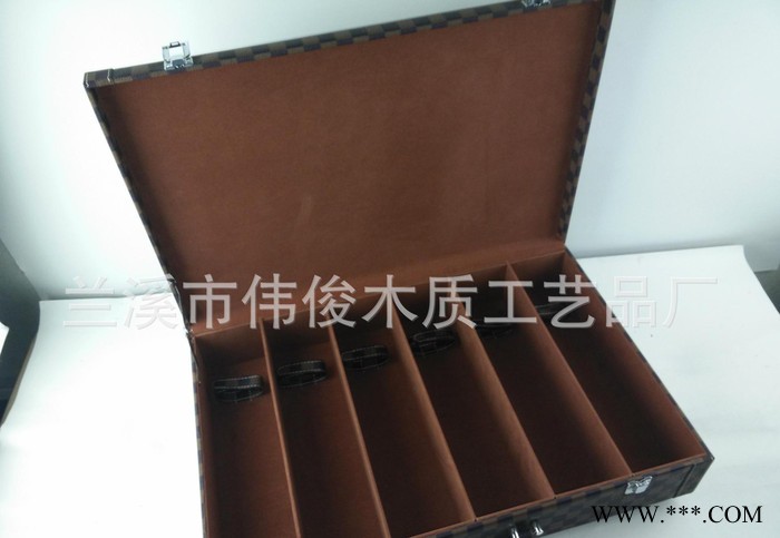格子纹六只装红酒箱  葡萄酒六只装皮盒 手提红酒包装箱图3
