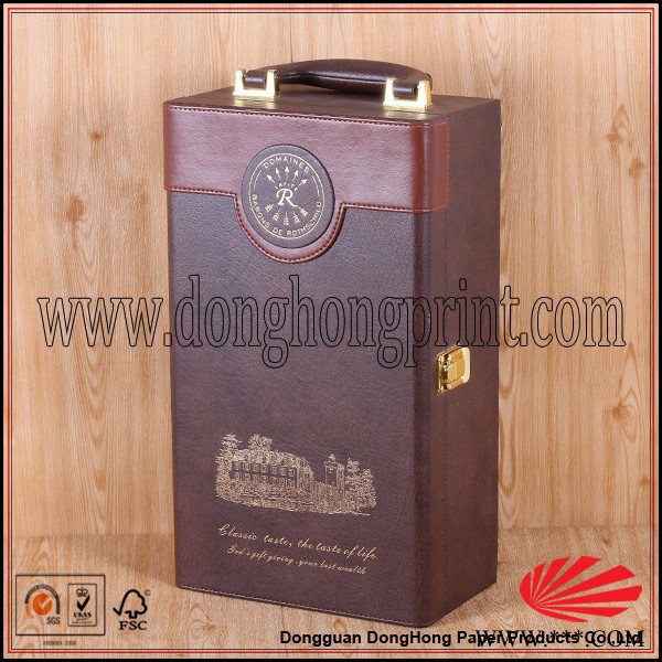 DH2252东鸿厂家定制 红酒带手提式皮质酒盒 带工具葡萄酒皮盒 红酒包装盒图2