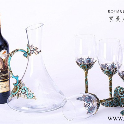 罗曼尼欧式珐琅彩红酒杯醒酒器葡萄酒杯水晶玻璃高脚杯酒具套装