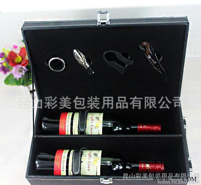 双支现货红酒盒子 红酒皮盒 红酒包装盒 葡萄酒包装 皮盒生产图2