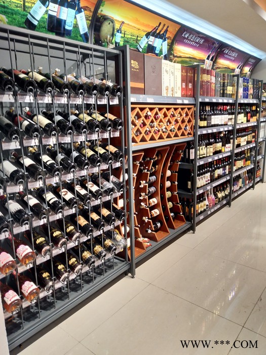 超市红葡萄酒展示架，组合铁艺商用简约便利店，创意货架--郑州科美商用设施有限公司图5