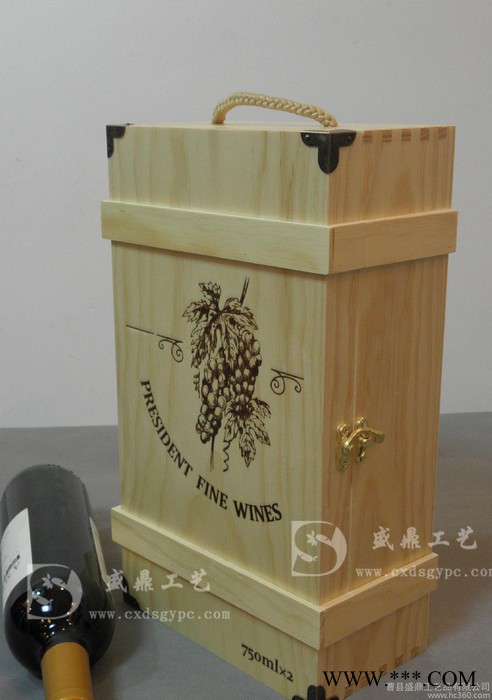 喷漆红酒木盒/包角 礼盒/定做双支木盒/烙印双瓶装葡萄酒盒图2