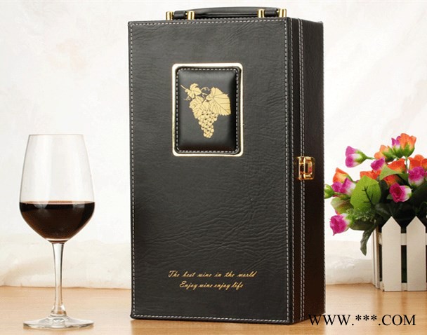 新款黑色 红酒皮盒 双支装红酒盒 葡萄酒包装盒 礼品箱