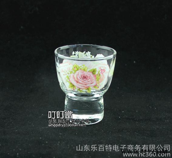 韩国粉玫瑰印花玻璃厚底白酒杯烈酒杯小酒杯图2