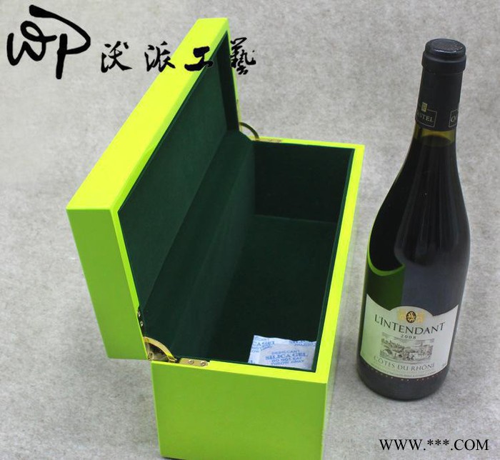 外贸 通用木质红酒盒 单支装翻盖式葡萄酒包装盒绿色钢琴烤漆图3