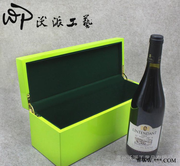 外贸 通用木质红酒盒 单支装翻盖式葡萄酒包装盒绿色钢琴烤漆图2