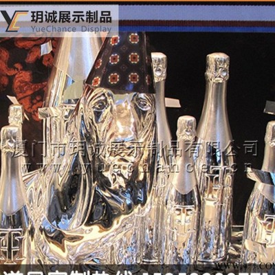 仿真酒瓶道具 电镀银色橱窗红酒瓶展示摆件 葡萄酒瓶展示
