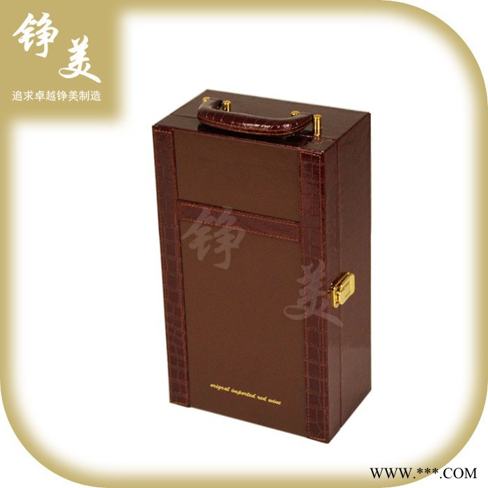 工厂批发供应常规葡萄酒礼品盒 铮美双支棕色亮光**纹红酒盒图4