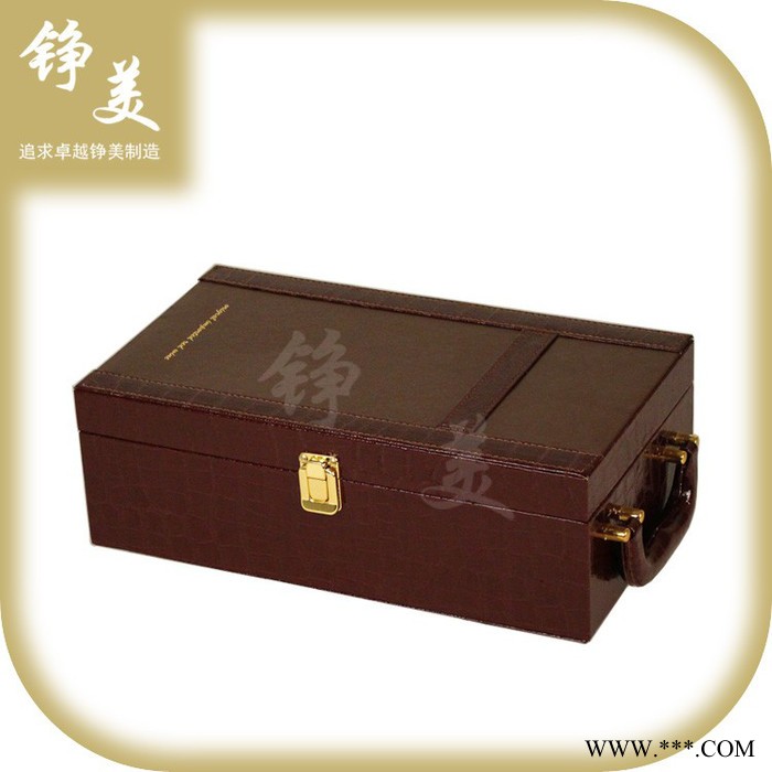工厂批发供应常规葡萄酒礼品盒 铮美双支棕色亮光**纹红酒盒图3