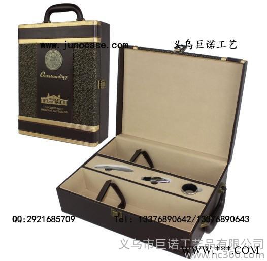 黑色配金色双支皮盒  加大版葡萄酒礼盒中间带酒具  红酒现货包装图2
