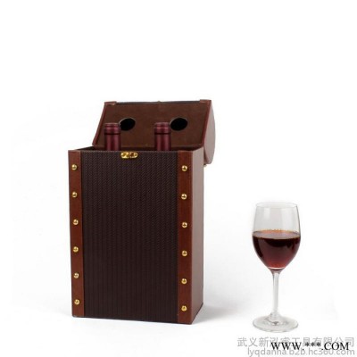 新款 葡萄酒礼品盒包装带钉单双皮盒皮制单/双装红酒盒子包邮