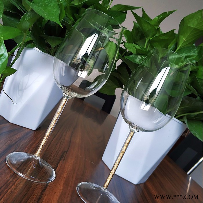 金箔高脚杯透明杯身红酒杯高硼硅无铅红葡萄酒杯图3