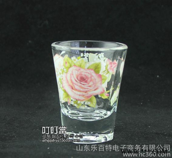 韩国**粉玫瑰花玻璃酒杯 厚底白酒杯 烈酒杯小酒杯烧酒杯图3