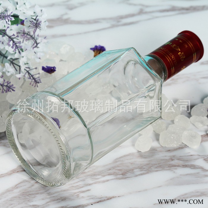 创意空酒瓶白酒玻璃瓶透明玻璃红酒瓶白酒瓶六棱玻璃白酒瓶图2