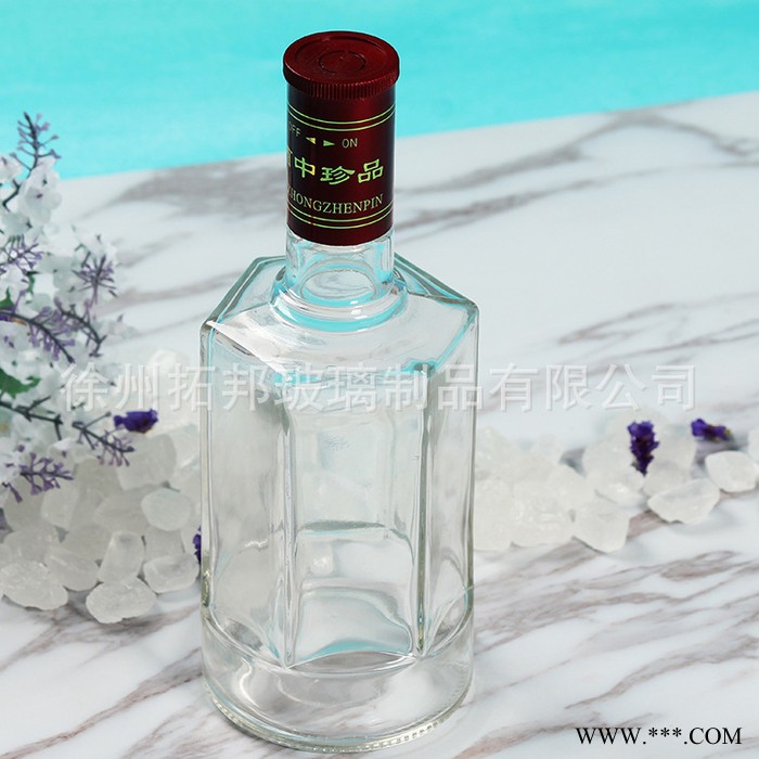 创意空酒瓶白酒玻璃瓶透明玻璃红酒瓶白酒瓶六棱玻璃白酒瓶