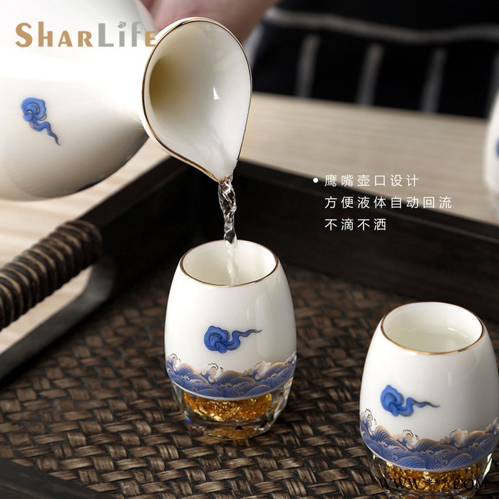 阿法瓷金箔水晶陶瓷白酒具套装组 金箔陶瓷水晶礼品图5