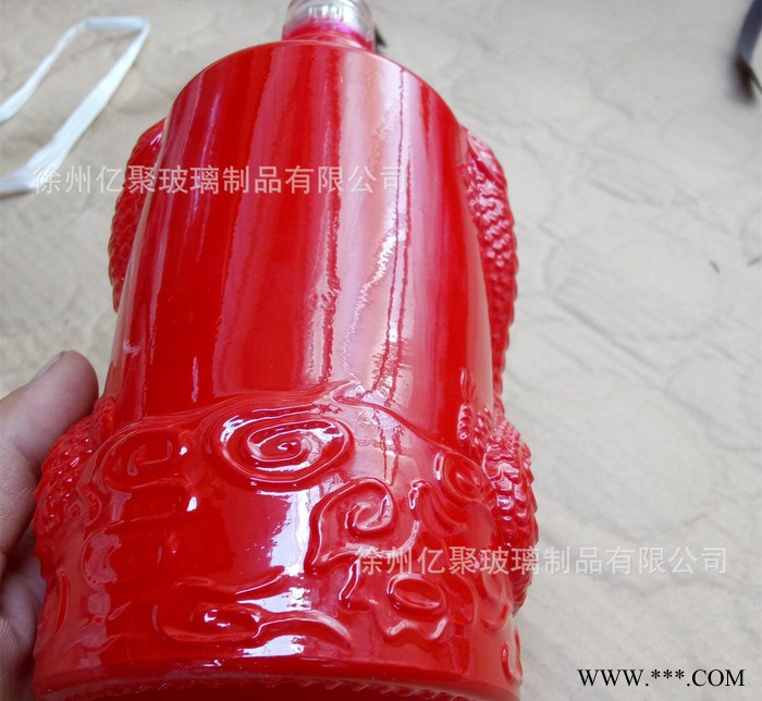定制500ml礼撇寿酒瓶带盖玻璃酒瓶红色烤漆双龙戏珠白酒瓶图2