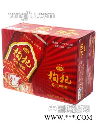 山晨枸杞养生啤酒易拉罐（红罐）箱装图1