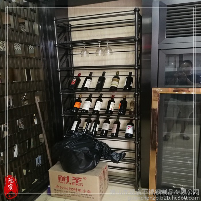 不锈钢红酒柜 落地红酒展示柜 红酒杯挂架酒柜酒架图6