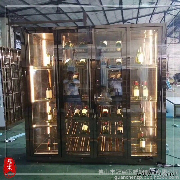 不锈钢红酒展示柜 红酒货架 葡萄酒展柜 挂酒杯红酒柜定做图7