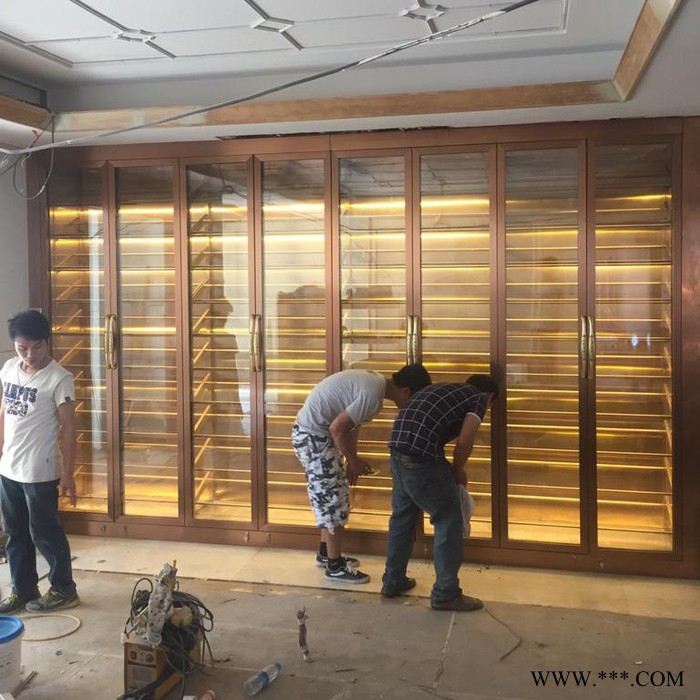 佛山市宾士来不锈钢酒柜 常温酒柜 玫瑰金酒架 酒店红酒展示柜 恒温红酒柜定制图2