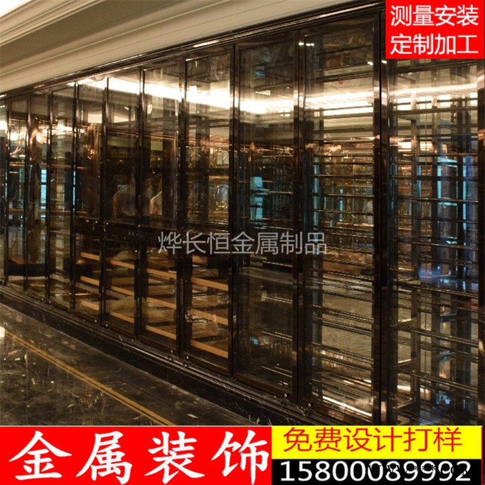 别墅不锈钢酒柜 专业定制不锈钢红酒柜 酒柜展示 餐厅酒吧酒柜图2