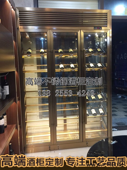 佛山宾士来厂家定制不锈钢酒柜，广州酒庄酒窖红酒柜 西餐厅红酒架玫瑰金恒温酒柜 不锈钢酒柜定制图5