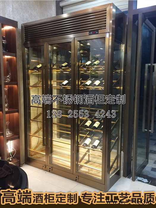 佛山宾士来厂家定制不锈钢酒柜，广州酒庄酒窖红酒柜 西餐厅红酒架玫瑰金恒温酒柜 不锈钢酒柜定制图3