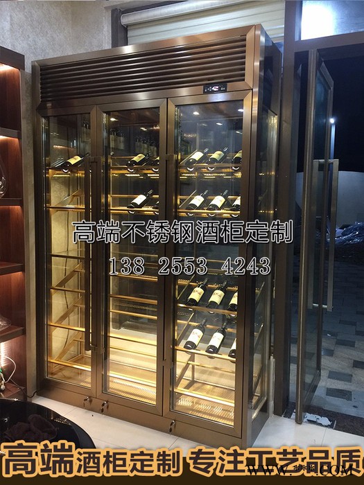 佛山宾士来厂家定制不锈钢酒柜，广州酒庄酒窖红酒柜 西餐厅红酒架玫瑰金恒温酒柜 不锈钢酒柜定制图2