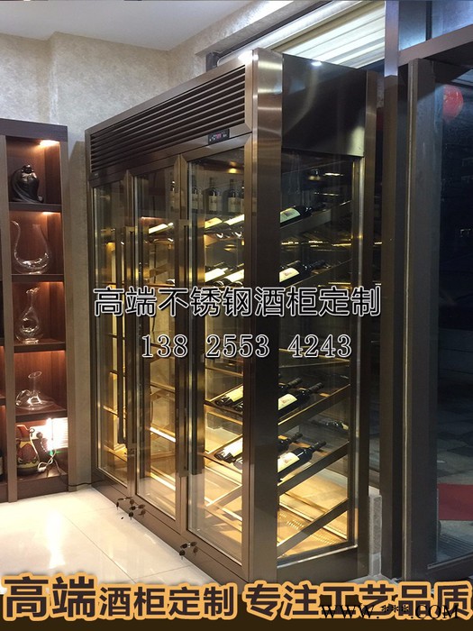 佛山宾士来厂家定制不锈钢酒柜，广州酒庄酒窖红酒柜 西餐厅红酒架玫瑰金恒温酒柜 不锈钢酒柜定制图4