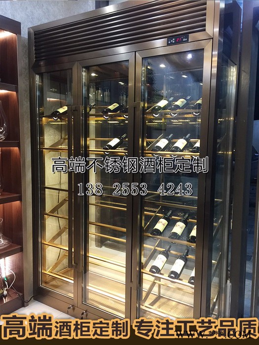 佛山宾士来厂家定制不锈钢酒柜，广州酒庄酒窖红酒柜 西餐厅红酒架玫瑰金恒温酒柜 不锈钢酒柜定制图1