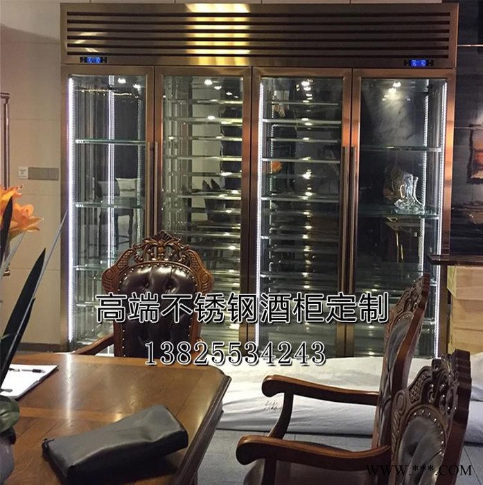 佛山市专业生产不锈钢304酒架 恒温红酒柜酒吧展示柜 不锈钢红酒柜定做 酒柜玫瑰金酒架图5