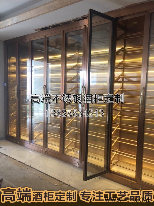 佛山市生产厂家不锈钢红酒柜酒架，香港私人豪宅定做不锈钢酒柜   黑金刚材质 带LED恒温酒柜不锈钢定制图3