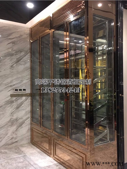 北京宾士来 专业不锈钢红酒柜 玫瑰金不锈钢恒温恒湿酒柜  黑钛不锈钢酒架定制 不锈钢酒店酒柜图6