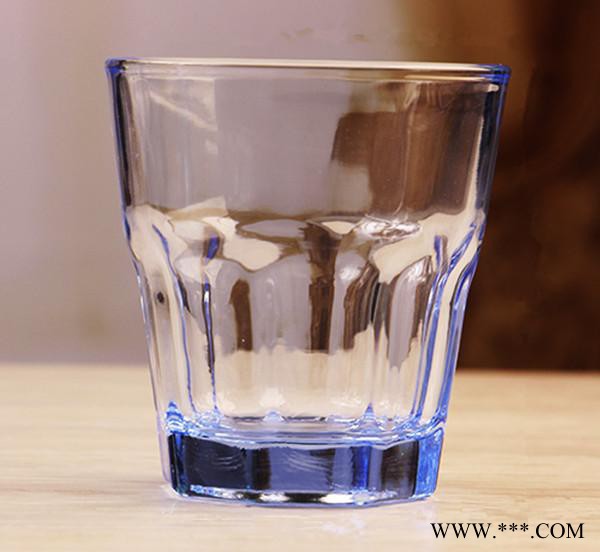 特价 炫彩蓝玻璃杯水杯八角威士忌酒杯 耐热茶杯创意彩色啤酒杯