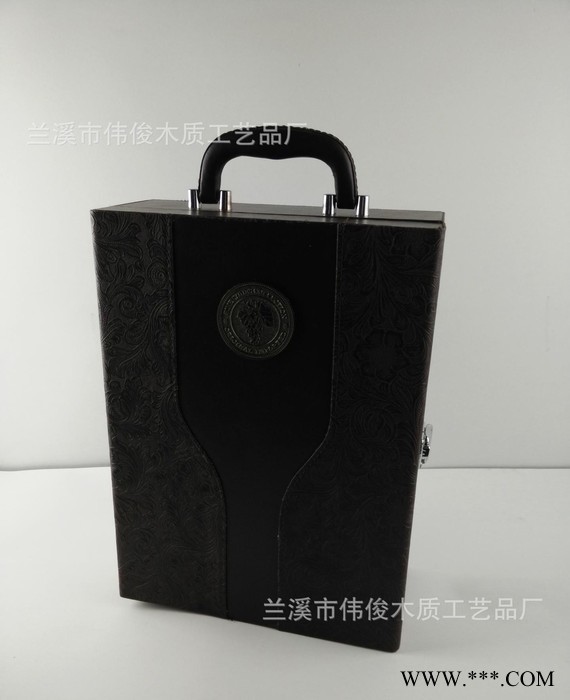 手提PU皮双只红酒盒现货 新款 红酒盒现货双只 红酒皮盒图3