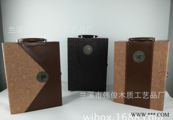 手提PU皮双只红酒盒现货 新款 红酒盒现货双只 红酒皮盒图2